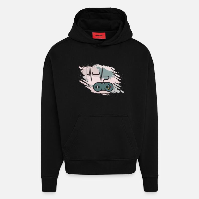 Manette de jeu Heartbeat Retro - Sweat à capuche bio épais oversize fabriqué en UE - SOLID BLACK