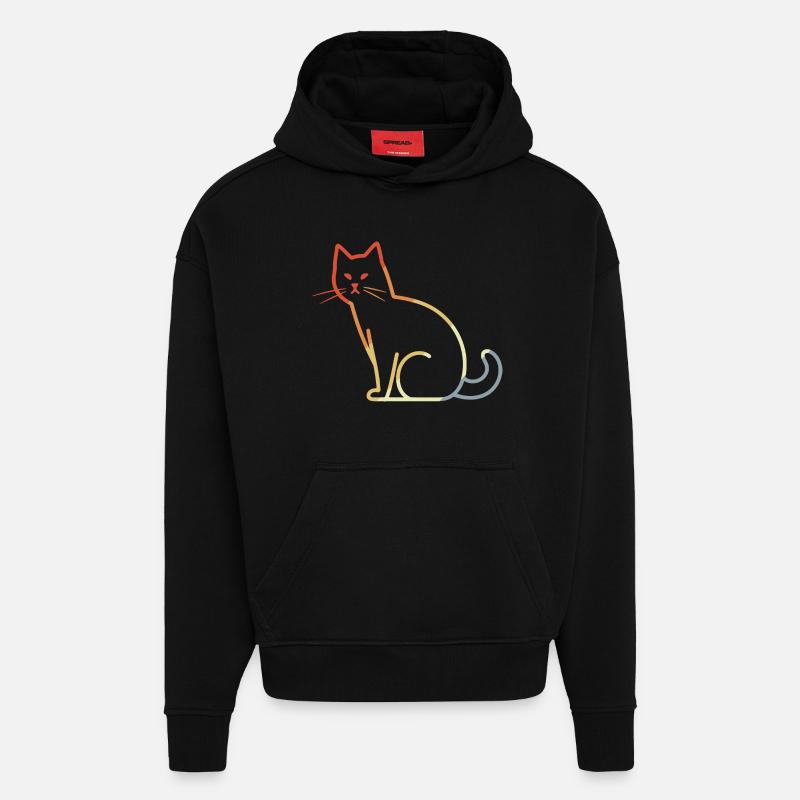 Chat rétro - Sweat à capuche bio épais oversize fabriqué en UE - SOLID BLACK