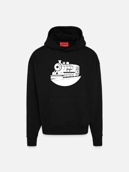 Locomotive Drawing - Hoodie- made by SPREAD  - SOLID BLACK