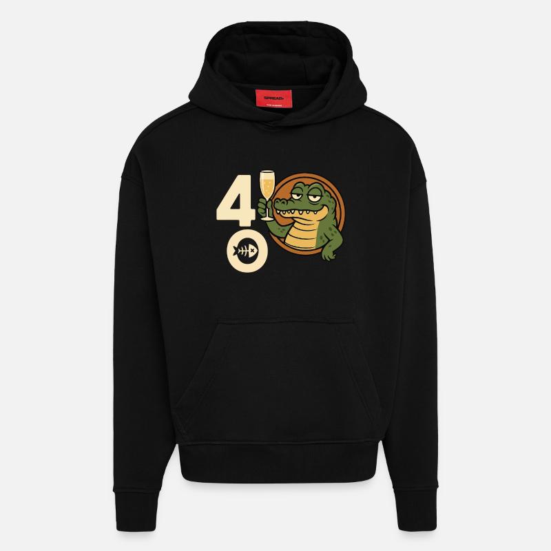 Vive le 40 – Édition Crocodile - Sweat à capuche bio épais oversize fabriqué en UE - SOLID BLACK