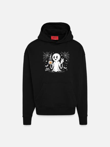 Schauriger Geist mit Halloween-Logo - Hoodie- made by SPREAD  - SOLID BLACK