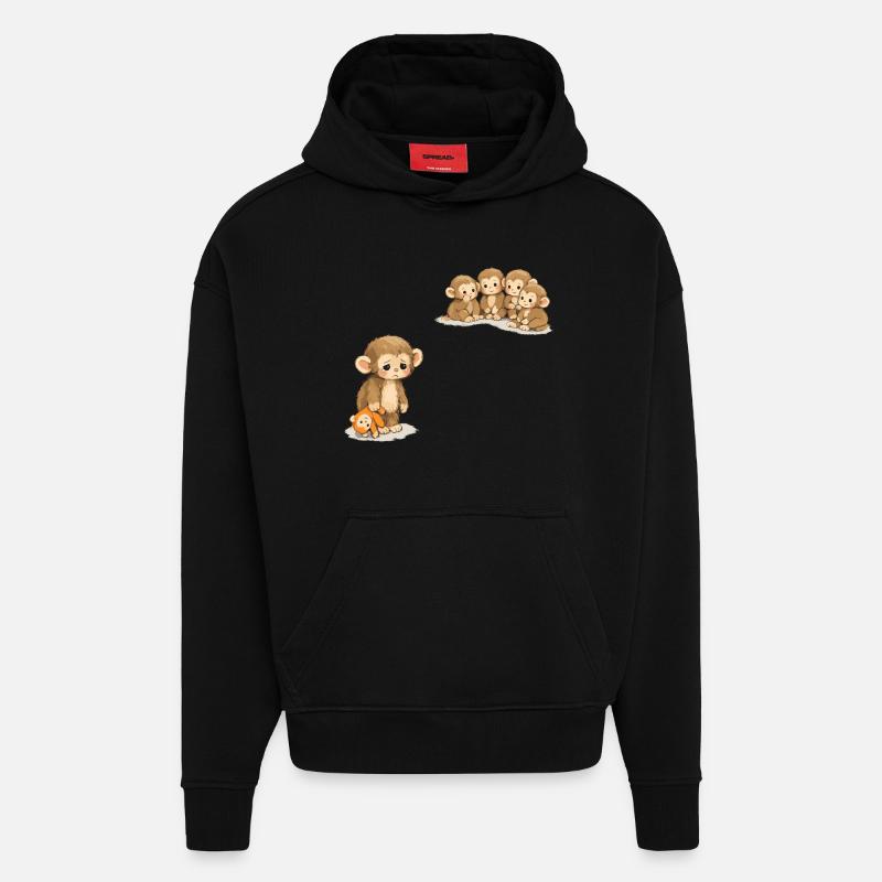Baby Monkey Punch - Viral Sad Monkey - Hoodie- made by SPREAD  - SOLID BLACK