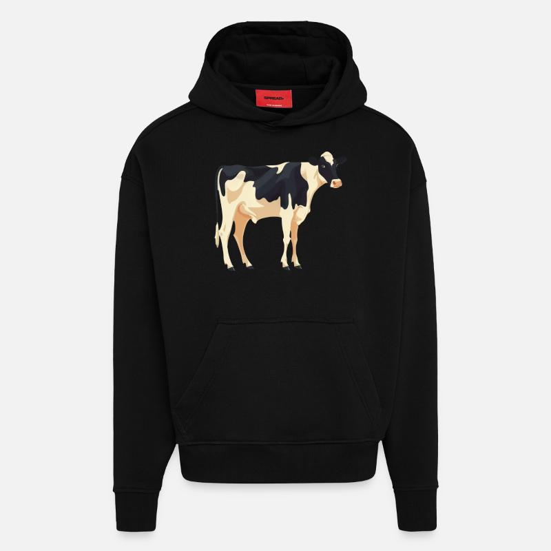 Vache debout - conception simple - Sweat à capuche bio épais oversize fabriqué en UE - SOLID BLACK