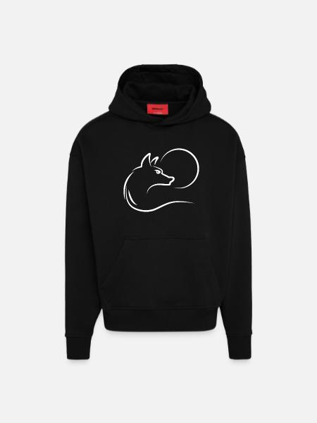 Wolf at full moon - Hoodie- made by SPREAD  - SOLID BLACK