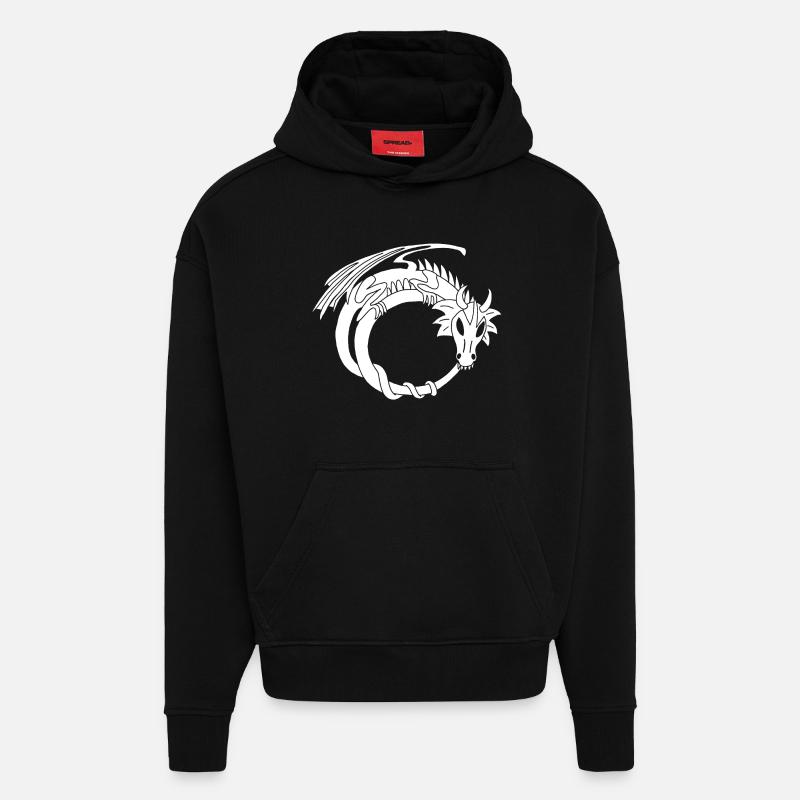 L'anneau du dragon blanc - Sweat à capuche bio épais oversize fabriqué en UE - SOLID BLACK