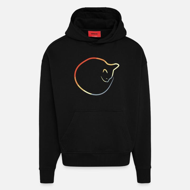 Chat au look rétro - Sweat à capuche bio épais oversize fabriqué en UE - SOLID BLACK
