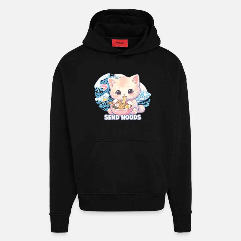 Ramen Cat Kanagawa - Sweat à capuche bio épais oversize fabriqué en UE - SOLID BLACK