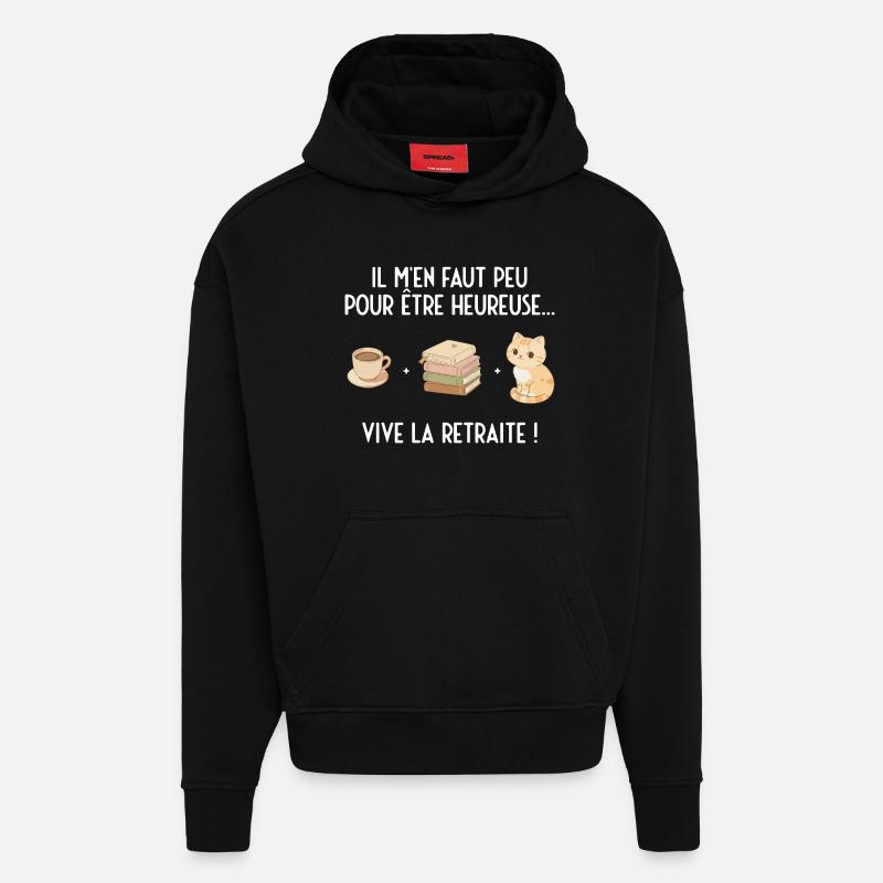 Douce Retraite (texte blanc) - Sweat à capuche bio épais oversize fabriqué en UE - SOLID BLACK