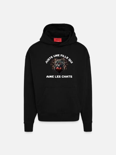 Juste Une Fille Qui Aime Chats - Sweat à capuche bio épais oversize fabriqué en UE - SOLID BLACK