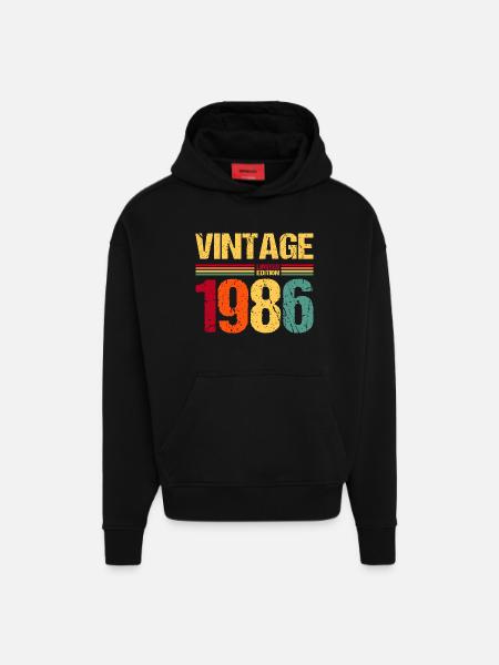 40e anniversaire 1986 Édition limitée - Sweat à capuche bio épais oversize fabriqué en UE - SOLID BLACK
