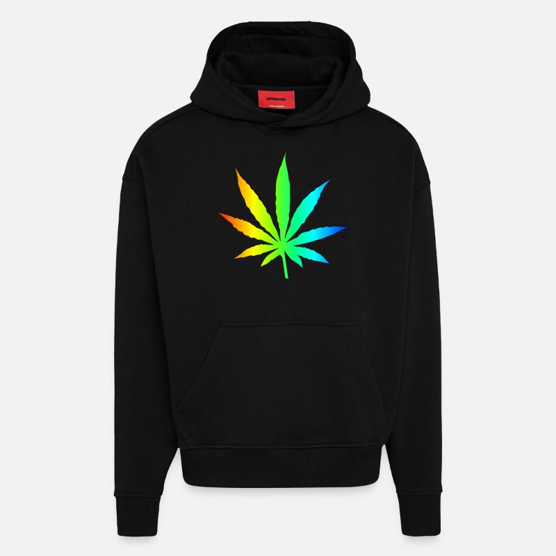 Marihuana-Blatt-Regenbogen - Hoodie- made by SPREAD - SOLID BLACK
