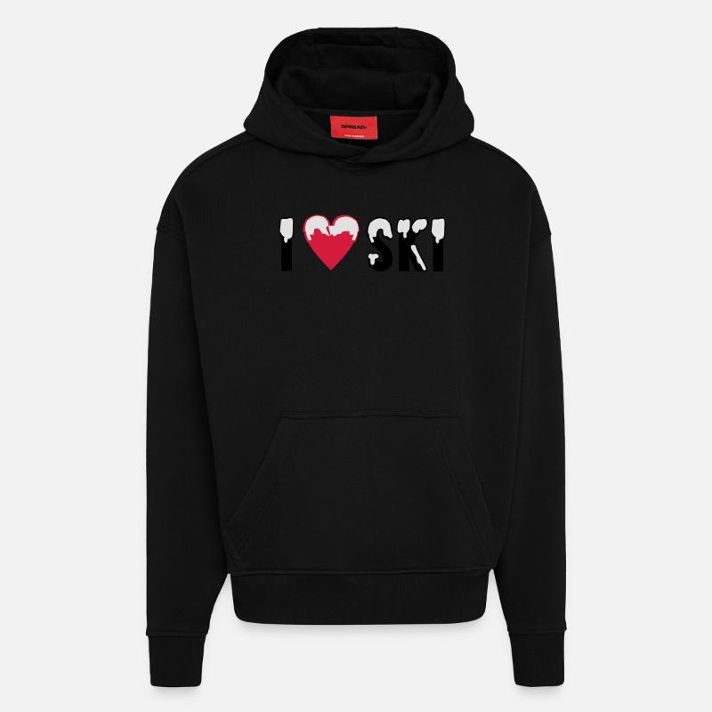 I love Ski - Sweat à capuche bio épais oversize fabriqué en UE - SOLID BLACK
