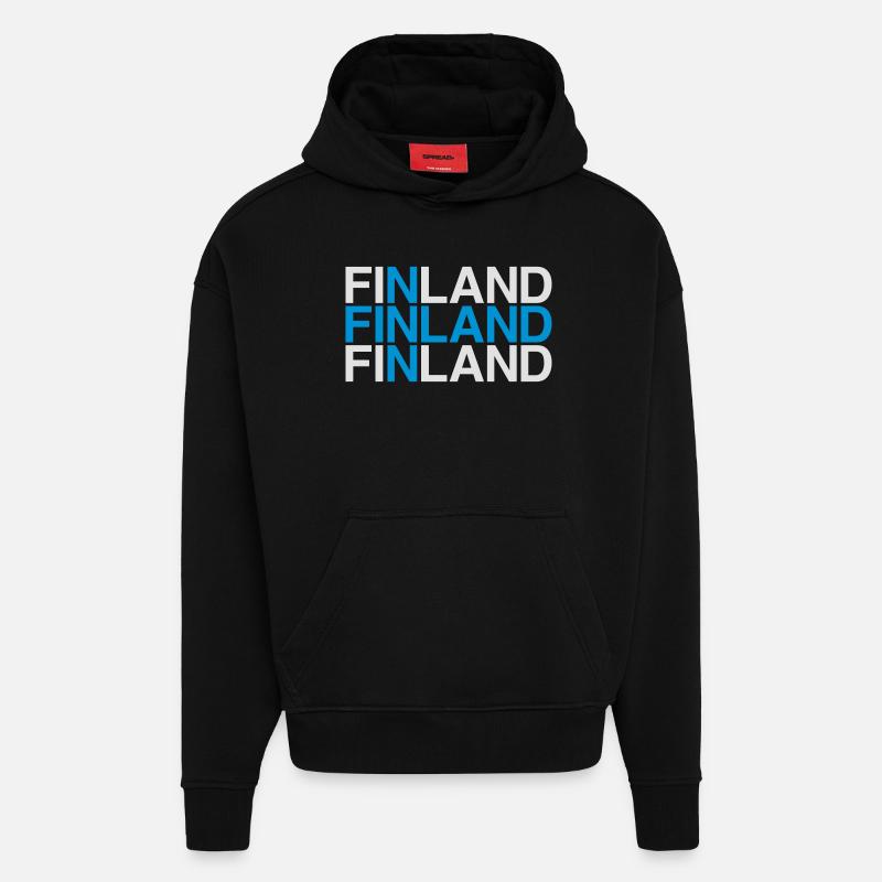 Drapeau de la FINLANDE - Sweat à capuche bio épais oversize fabriqué en UE - SOLID BLACK