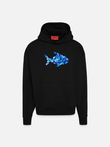 Fisk former og mønstre - Heavyweight oversized organic hoodie made in EU - SOLID BLACK