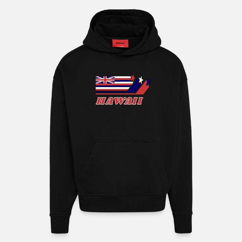 Cadeau de drapeau hawaï Honolulu - Sweat à capuche bio épais oversize fabriqué en UE - SOLID BLACK