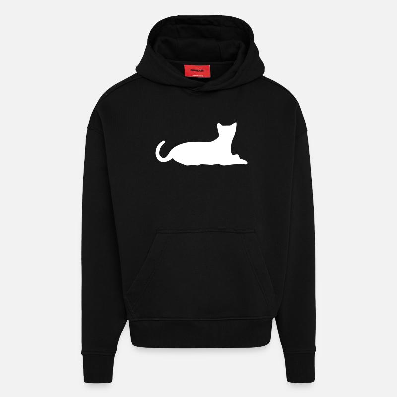 chat chat chat chat chat - Sweat à capuche bio épais oversize fabriqué en UE - SOLID BLACK