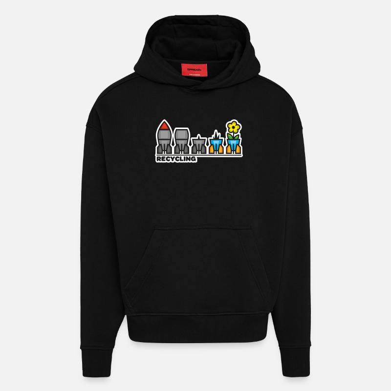 guerre, paix, fleur - Sweat à capuche bio épais oversize fabriqué en UE - SOLID BLACK