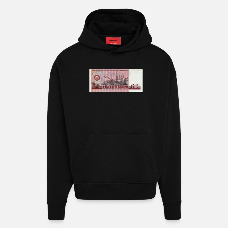 50 marks de la RDA - Sweat à capuche bio épais oversize fabriqué en UE - SOLID BLACK