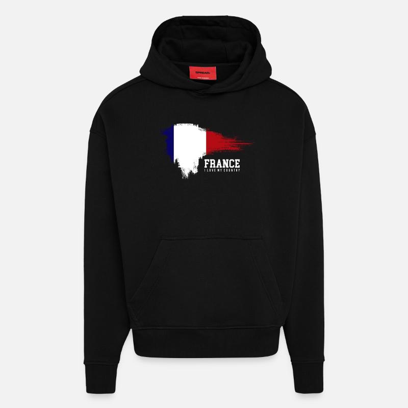 Fierté du drapeau français - Sweat à capuche bio épais oversize fabriqué en UE - SOLID BLACK
