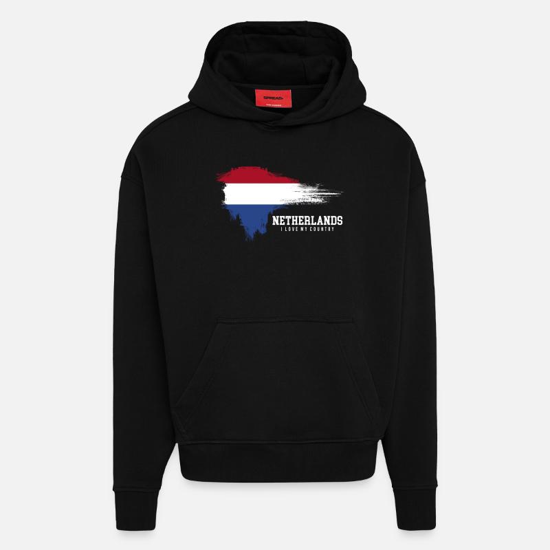 Drapeau de la Pride des Pays-Bas - Sweat à capuche bio épais oversize fabriqué en UE - SOLID BLACK