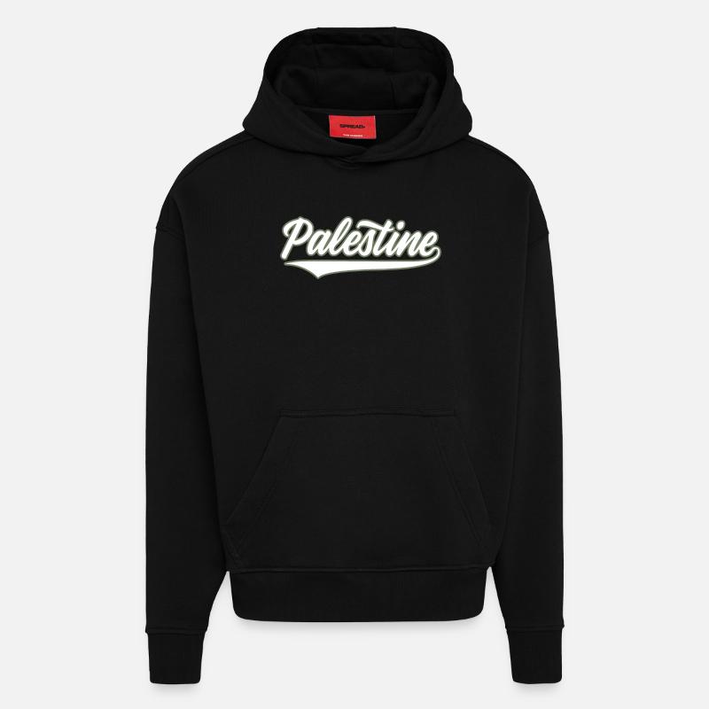 Palestine style baseball vert olive-blanc - Sweat à capuche bio épais oversize fabriqué en UE - SOLID BLACK