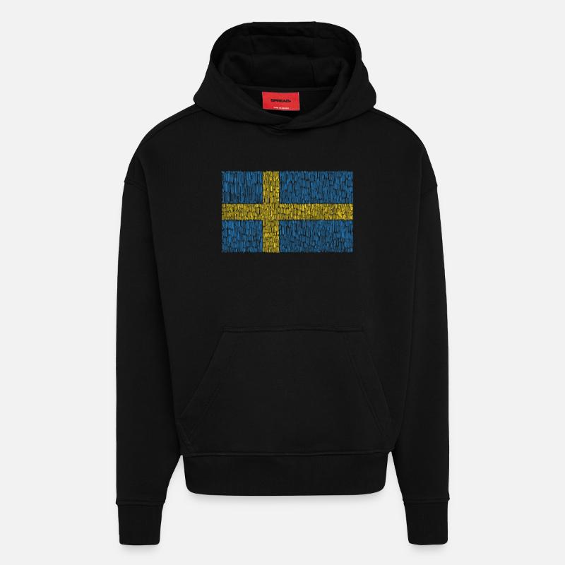 Drapeau de la Suède - Sweat à capuche bio épais oversize fabriqué en UE - SOLID BLACK