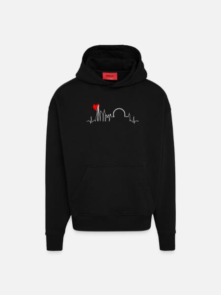 Urban Skyline Heartbeat - Hoodie- made by SPREAD  - SOLID BLACK