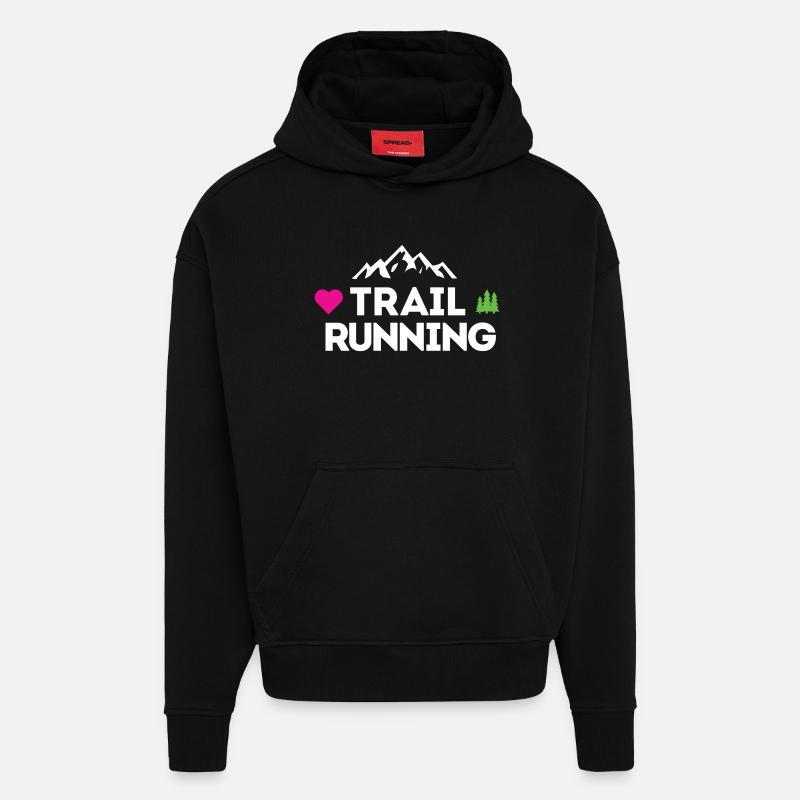 J’adore le Trail Running - Sweat à capuche bio épais oversize fabriqué en UE - SOLID BLACK