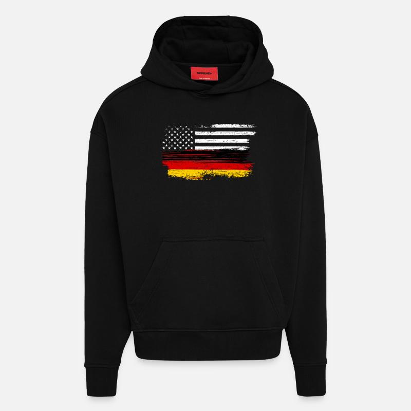 Drapeau Grunge Coup de pinceau - Sweat à capuche bio épais oversize fabriqué en UE - SOLID BLACK