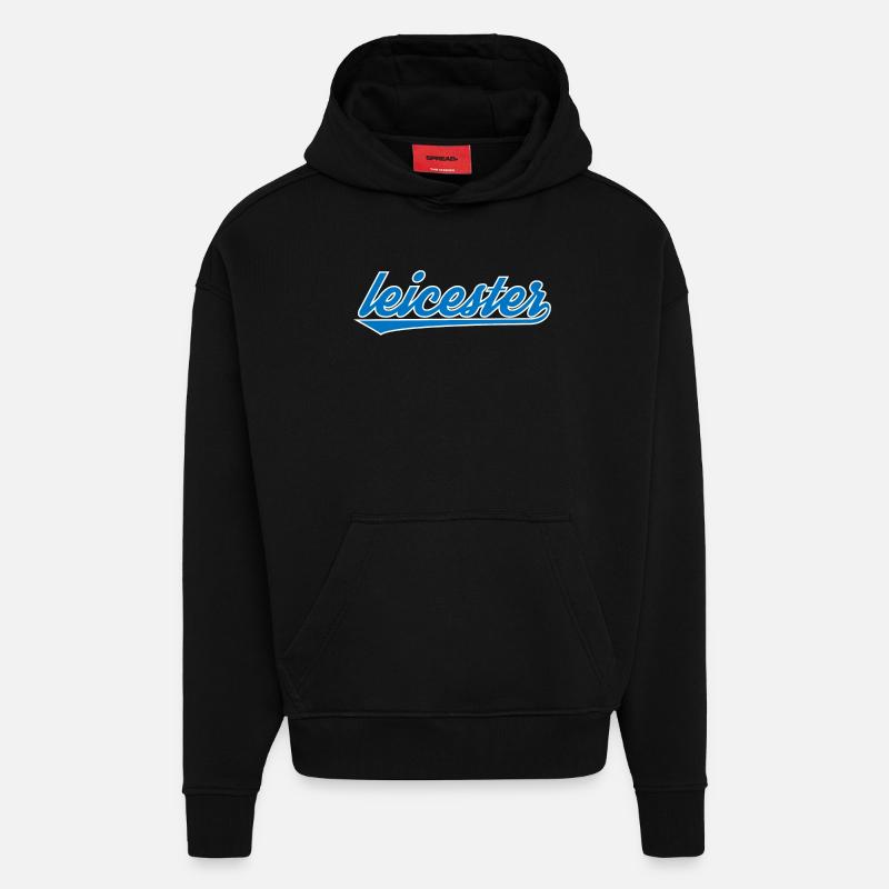 Leicester Blue Script Design - Hoodie- made by SPREAD  - SOLID BLACK