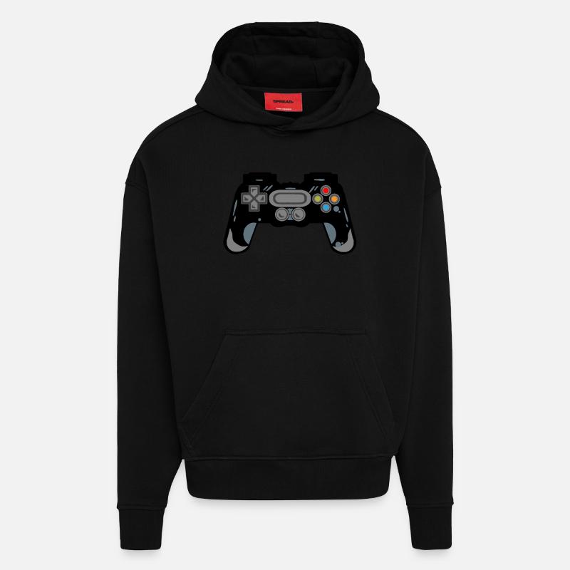 Silhouette de manette rétro - Sweat à capuche bio épais oversize fabriqué en UE - SOLID BLACK