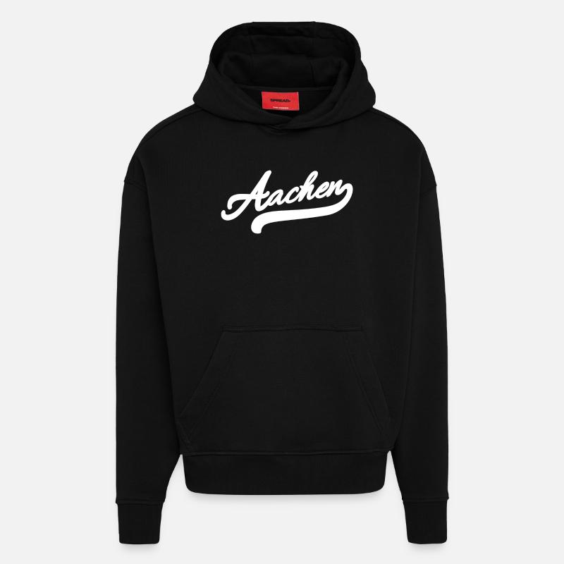 Aix-la-Chapelle Rétro - Sweat à capuche bio épais oversize fabriqué en UE - SOLID BLACK