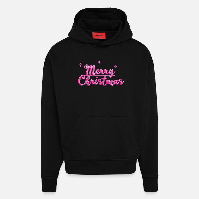 Joyeux Noël Néon Rose - Sweat à capuche bio épais oversize fabriqué en UE - SOLID BLACK