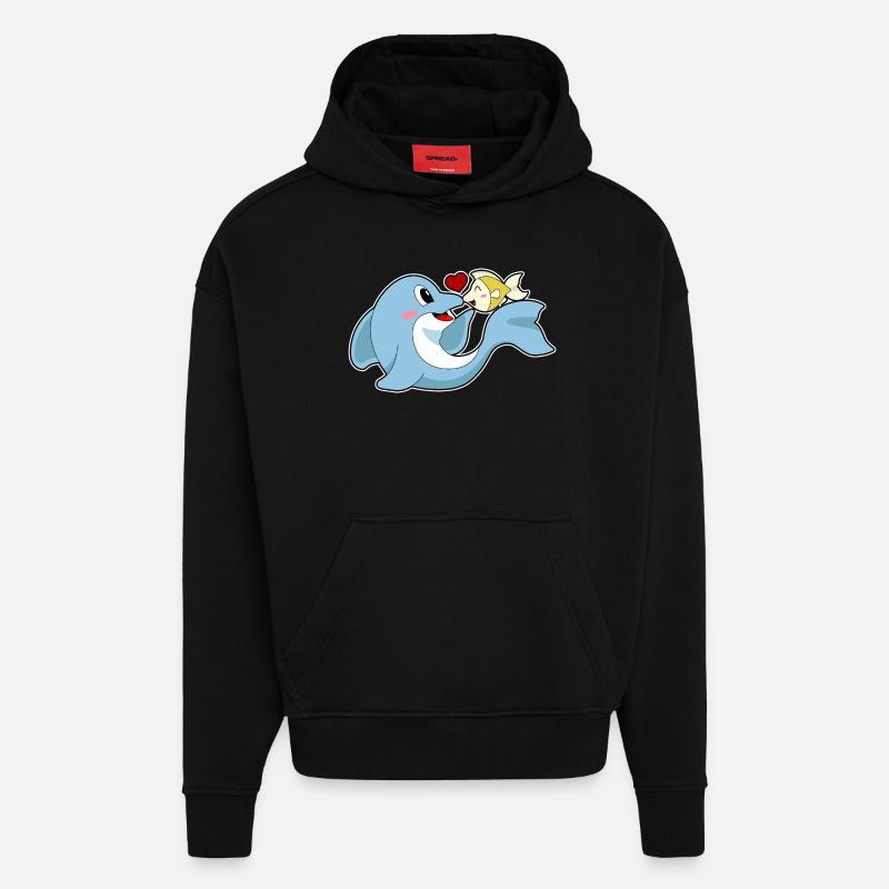 Dauphin Love Fish - Sweat à capuche bio épais oversize fabriqué en UE - SOLID BLACK
