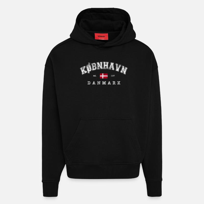 Copenhague Danemark - Sweat à capuche bio épais oversize fabriqué en UE - SOLID BLACK