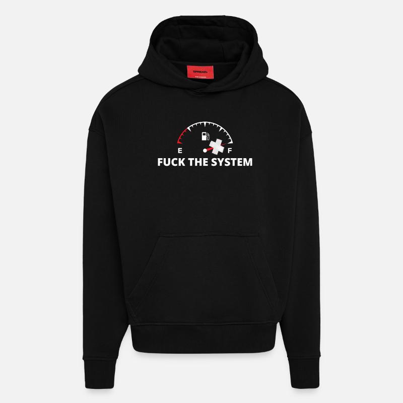 Impression anti-système de la jauge rebelle - Sweat à capuche bio épais oversize fabriqué en UE - SOLID BLACK
