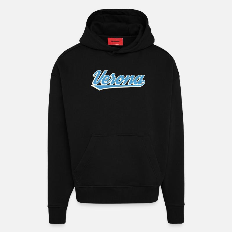 Logo Vérone Blue Script - Sweat à capuche bio épais oversize fabriqué en UE - SOLID BLACK