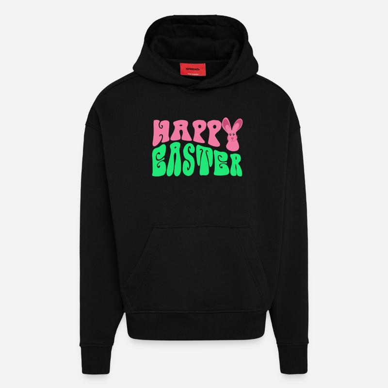 Frohe Ostern - Joyeuses Pâques - Sweat à capuche bio épais oversize fabriqué en UE - SOLID BLACK