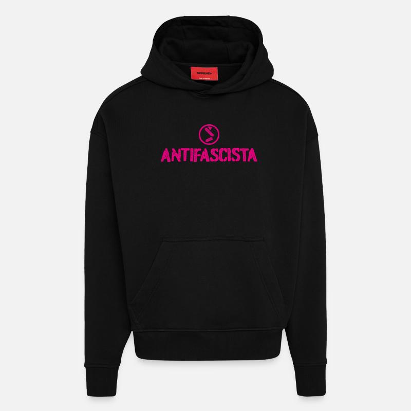 Antifasciste - Sweat à capuche bio épais oversize fabriqué en UE - SOLID BLACK