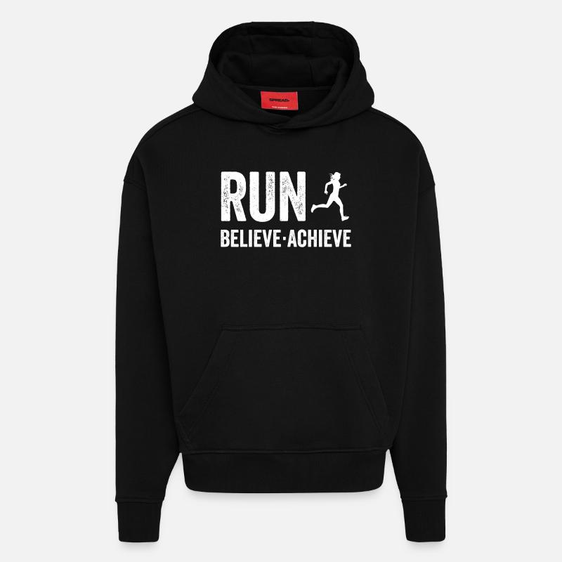 Marathon - Courir. Croire. Accomplir. - Sweat à capuche bio épais oversize fabriqué en UE - SOLID BLACK
