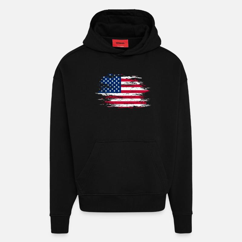 Drapeau des États-Unis utilisé - Sweat à capuche bio épais oversize fabriqué en UE - SOLID BLACK