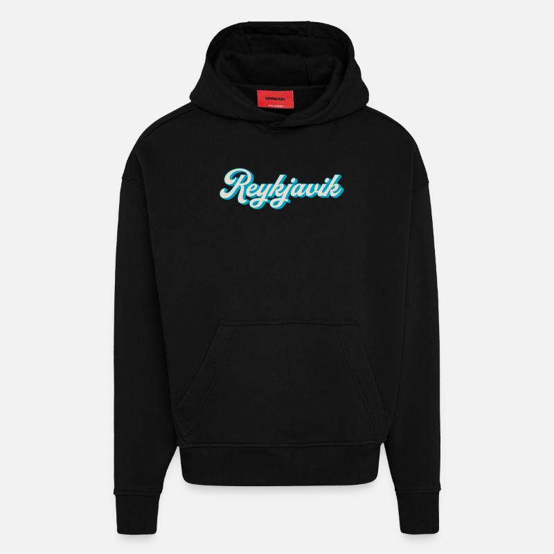 Reykjavik Neon Script - Hoodie- made by SPREAD  - SOLID BLACK
