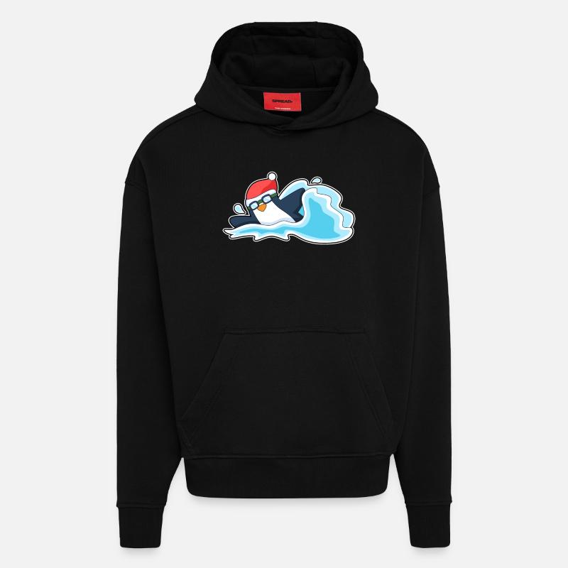 Pingouin Noël baignade - Sweat à capuche bio épais oversize fabriqué en UE - SOLID BLACK
