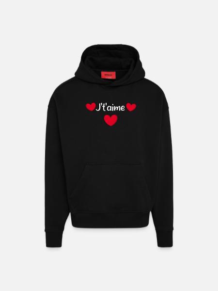 Saint-Valentin cœur rouge, st.valentin - Sweat à capuche bio épais oversize fabriqué en UE - SOLID BLACK