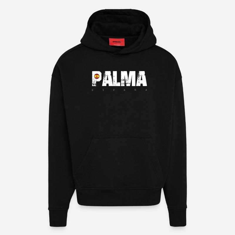 Palma Distressed Text mit Spanien-Flagge - Hoodie- made by SPREAD  - SOLID BLACK