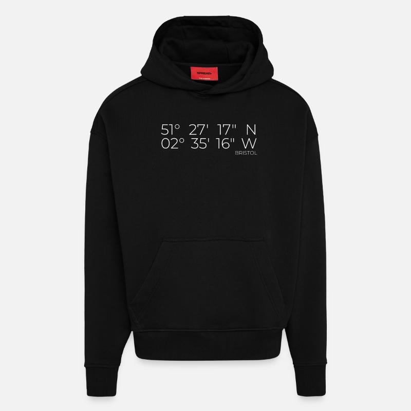 Coordonnées : Bristol, Angleterre - Sweat à capuche bio épais oversize fabriqué en UE - SOLID BLACK