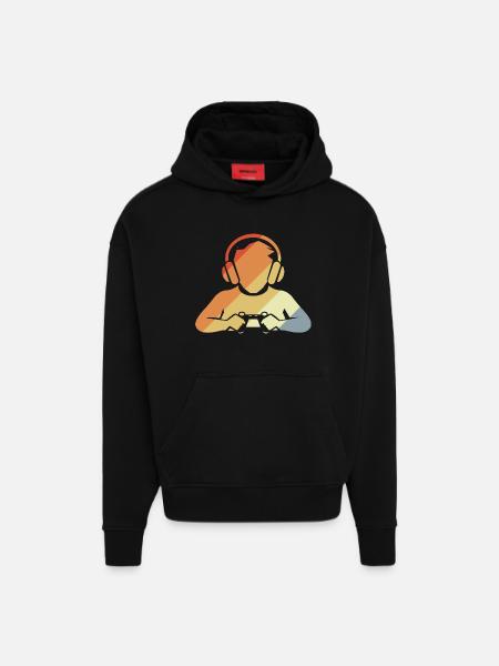 Gamer Retro Look - Hoodie- made by SPREAD - SOLID BLACK