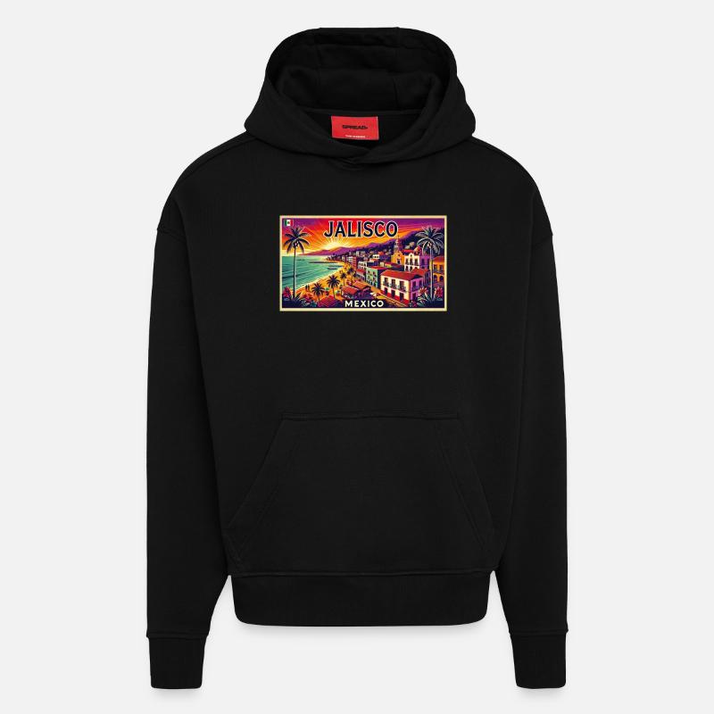 Jalisco Mexico beach palm design - Hoodie- made by SPREAD  - SOLID BLACK