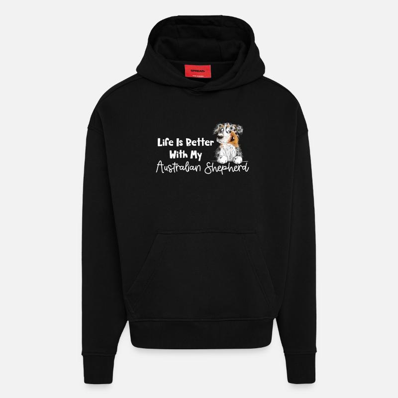 Drôle de berger australien bleu merle - Sweat à capuche bio épais oversize fabriqué en UE - SOLID BLACK