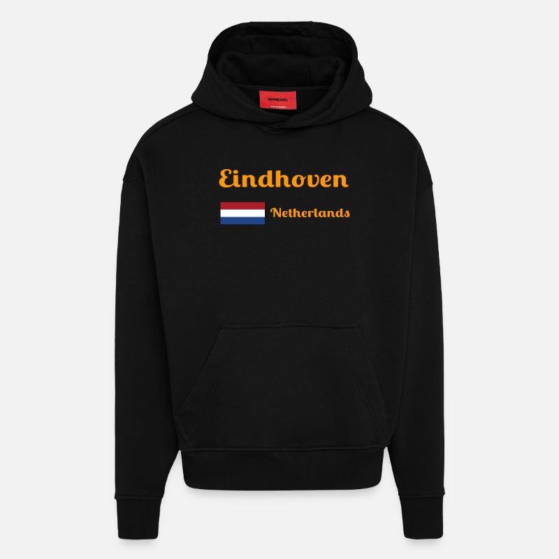 Eindhoven, Pays-Bas - Imprimés élégants - Sweat à capuche bio épais oversize fabriqué en UE - SOLID BLACK